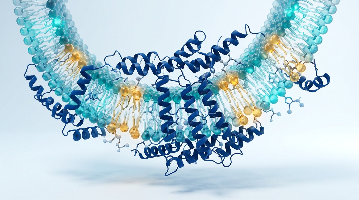 Abstract 3D biophysical visualization of synthetic membrane stabilizers interacting with a lipid bilayer